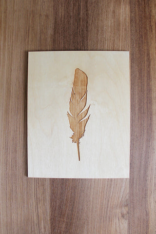 Laser Cut Feather Wood Print