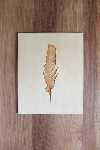 Laser Cut Feather Wood Print