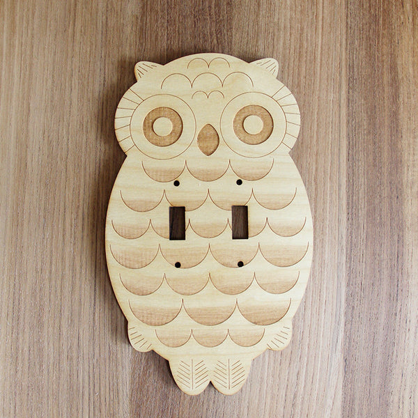 Wood Laser Cut Owl Light Switch Plate (double switch) // Large