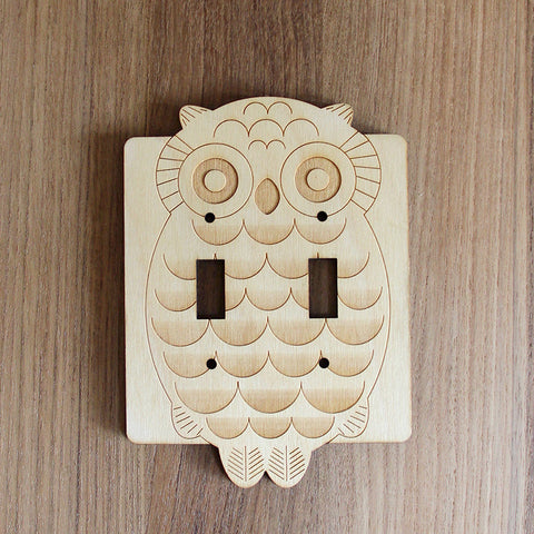 Wood Laser Cut Owl Light Switch Plate (double switch) // Small